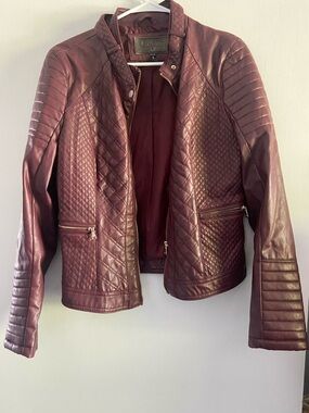 Ci Sono Quilted Faux Leather Jacket in Wine